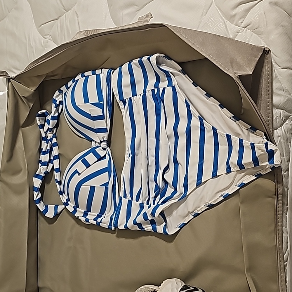 Cupshe high waisted Bikini blue and white striped